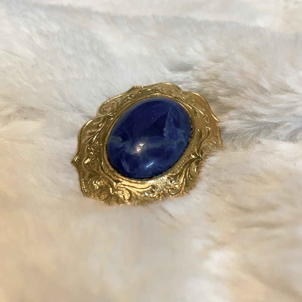 Vintage Blue Lapis Cabochon Brooch